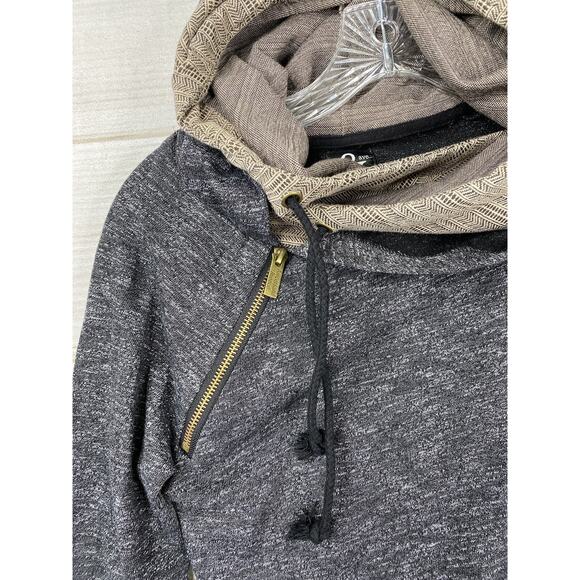 Ampersand Avenue Hoodie Womens S Black Aztec Double Hood Long Sleeve Sweatshirt - Picture 2 of 11